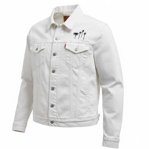 Levi's 3XL White Denim Jacket Ex-Boyfriend Trucker Embroidery flowers Boho Fun